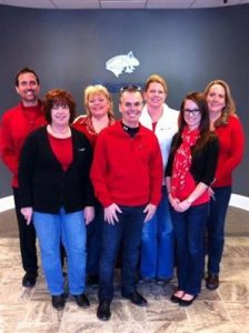 Admin wearing red