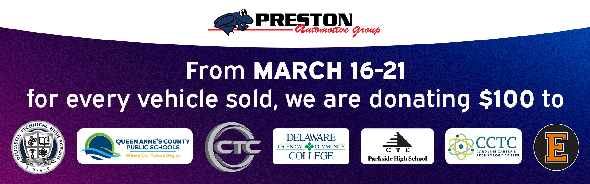  $100 Donated for every vehicle sold 3/16-3/21